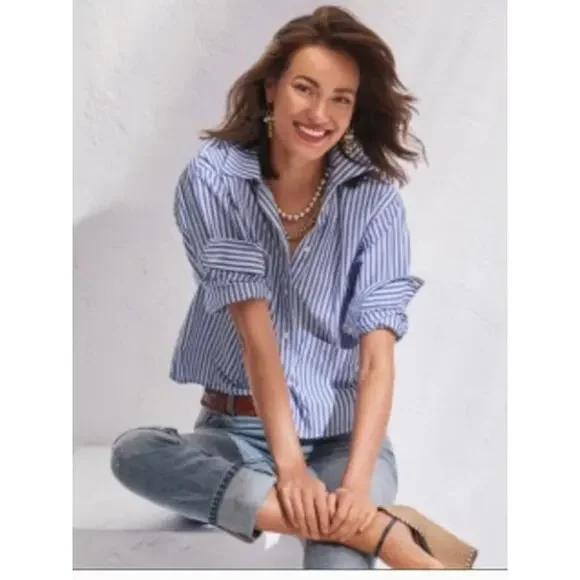 CAbi M 6085 Striped Blue / White Prep School Button Down Shirt Spring 2022 - Picture 1 of 10